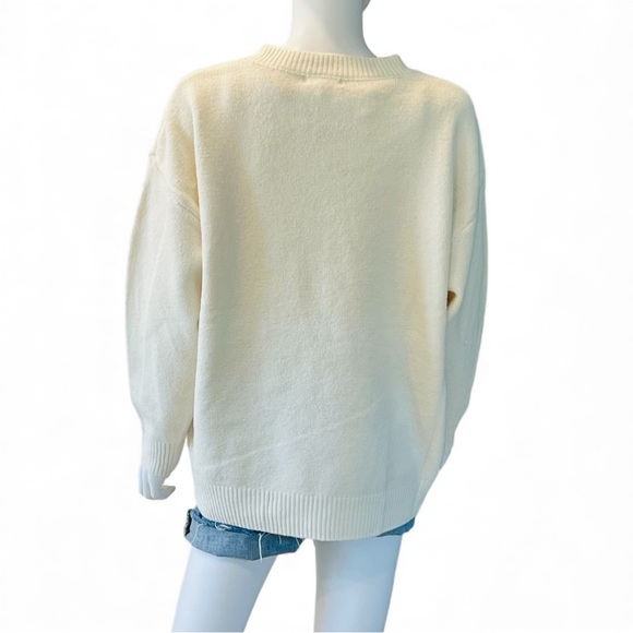 AND THE WHY Holly Jolly oversized ivory holiday sweater S/M M/L combo size - Picture 4 of 8